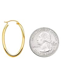 14 K oro oval arete de aro w Square, Tubo de 1.2 en (31 mm) (2 mm)