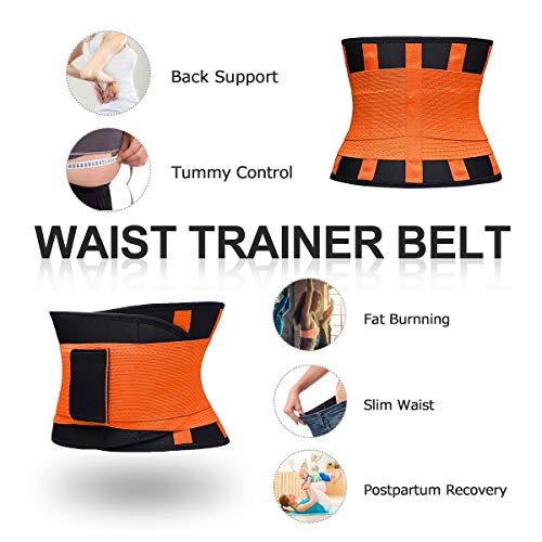 Slimerence Sweat Waist Trimmer, Lumbar Support Belt, Waist Trainer Adjustable Sauna Ab Belt for Shapewear, Lose Weight, Trainer Belt, Pain Relief, Sports Orange S