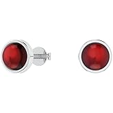 GemInspire 6mm Gemstone Stud Earrings, Round Bezel Set Stud Earrings, Birthstone Earring, Natural Gemstone Jewelry, 925 Sterling Silver, Gift for Her (Red Garnet, Moonstone, Peridot, and Blue Topaz)