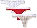 Calvin Klein Women's 3 Pack Carousel Thong Panty, White/Evocative Red/Simple Stripe Fresh Taupe, Medium