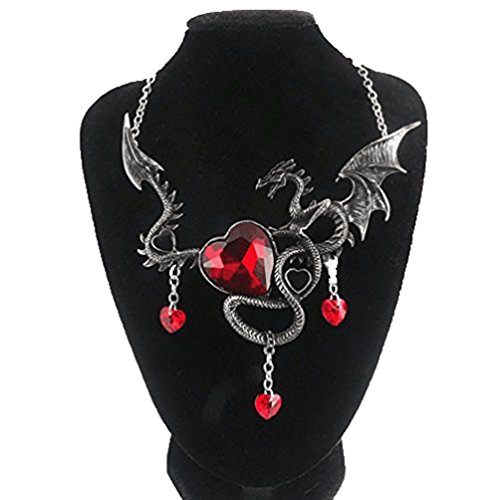 Expeke Jewelry Pendant Necklace Charm Blue Red (One Size, Red)