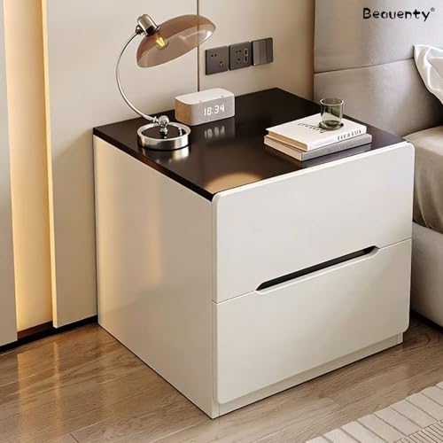 Beauenty Modern Nightstand, Bedside Table with 2 Drawers, Storage Side Tables, Space Saving End Table Cabinet for Bedroom, Office, Hotel, 40x40x45cm (2 Drawers-Black & White)