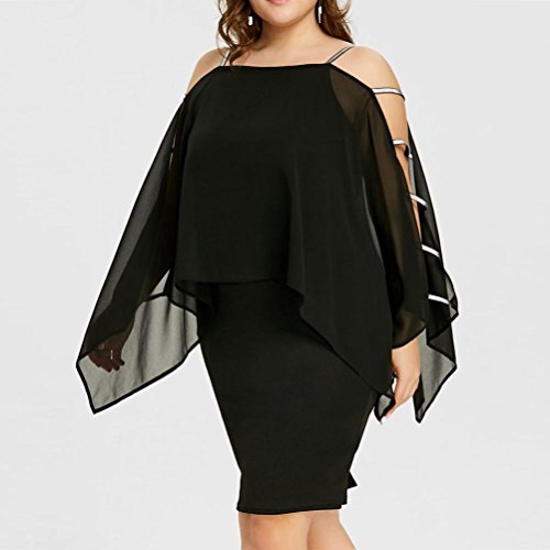BSGSH Women's Chiffon Dress Strappy Batwing Sleeve Cut Out Split Back Bodycon Party Pencil Dresses Plus Size (XL, Black)