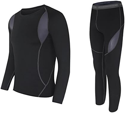 Wildconqueror Men's Elastic Thermal Underwear Long Johns Top & Bottom Set Black Size XXXXL