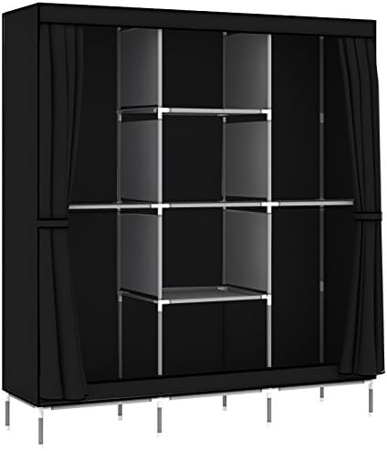 PSHUN RIGH 69" Non-woven Fabric Wardrobe Portable Clothes Closet Storage Organizer, 51 x 17.5 x 69 inches, Black