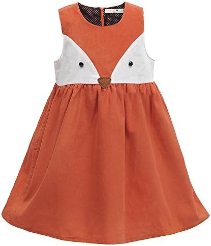 EverweekendSweet Girls Fox Dress Spring Fall Corduroy Ruffles Cartoon Cotton Dress