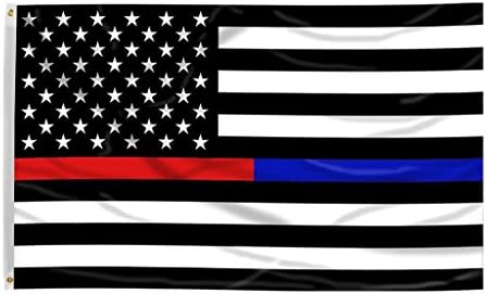 Time Roaming 3x5 Ft Thin Blue Line Police & Thin Red Line Firefighter Respect and Honor Law Enforcement First Responder USA Polyester Flag with Brass Grommets