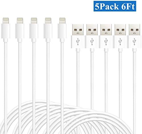 Antopos iPhone Charger 5 Pack 6 Feet Lightning to USB Cable for iPhone X/8/8Plus/7/7Plus/6/6Plus/6s/6sPlus/5/5s/5c/SE
