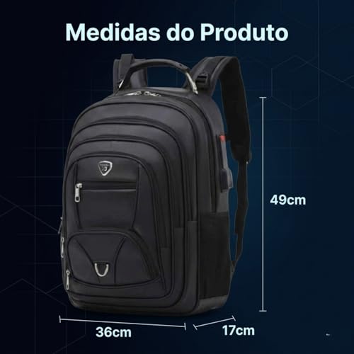 Mochila Executiva Couro Sintético Antifurto Notebook 17USB Impermeável 50L Masculina Trabalho Faculdade Viagem Reforçada com Cabo de Aço
