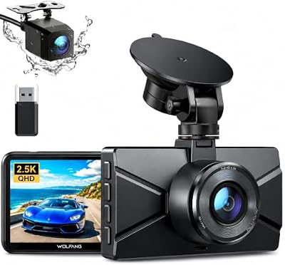 2.5K Dashcam Voiture Avant Arrière, 1440P+1080P FHD Caméra Embarquée Voiture, IPS 3" Dash Cam Voiture Grand Angle de 170°, G-Capteur, WDR, 24H Mode Parking, Enregistrement en Boucle