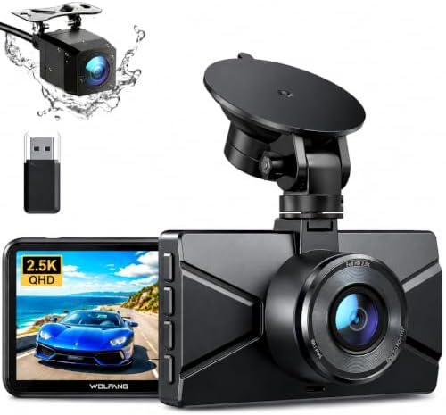 2.5K Doppia Dash Cam Auto, Dash Camera IPS 3" con Grandangolo, 1440P+1080P FHD Telecamera, Visione Notturna,G-Sensor, WDR, Monitor di Parcheggio, Registrazione in Loop