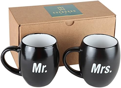 Mr and Mrs: Set of 2 Large 16 oz Matching Coffee Mugs with Gift Box