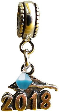 Graduation Cap 2018 December Turquoise Birthstone Sterling Silver Dangle Charm Bead