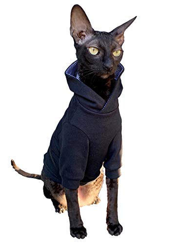 Kotomoda Sphynx Cat's Hoodie InbLACK Naked Cat Hairless Cat Clothes (XS)