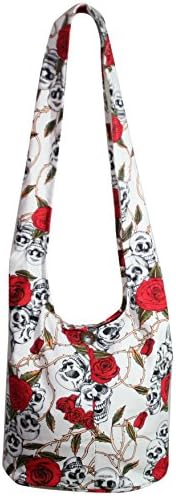 Tonka Hippie Hobo Boho Skull Rose Crossbody Bohemian Handbags Messenger Bags Purses (White)