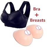 KAHIOE Pocket Bra with Lighe Silicone Breast Fake Froms Mastectomy Bra Cancer Fill Artificial Boobs (XXL for D/DD Cup, Black)