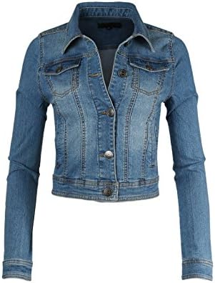 Dream Supply Women's Long Sleeve Crop Top Button up Comfort Stretch Denim Jacket (Medium, Denim)