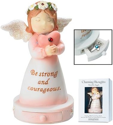 Birthstone Angels Charming Thoughts Figurine for January with Guardian Angel Holy Card and Cross Bookmark