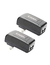icreatin 2 Pack Inyector PoE pared Power Over Ethernet adaptador 802.3 af 48 V, 24 W, 0,5 A, para seguridad cámaras IP Teléfonos IP, 10 100 Mbps