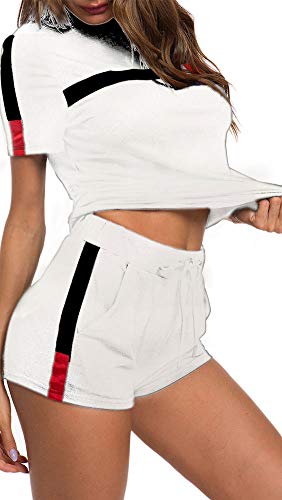 TOP-MAX Women's 2 PCS Tracksuit Round Neck Long Sleeve Top Stripe Long Pants Jumpsuit Outfits Set for Sport - Thumbnail 7