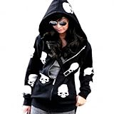 Women Skull Print Sweatshirt Long Sleeve Hoodie, Small, Black