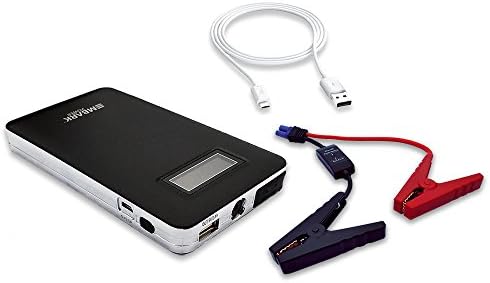 Embark Power 3-in-1 8000mAh USB Quick-Charge Portable Battery Charger,  400A Jump Starter, LED Flashlight with Spark-Free Jumper Cables, Black