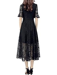 chouyatou vestido de encaje de manga acampanada con cuello en V para mujer