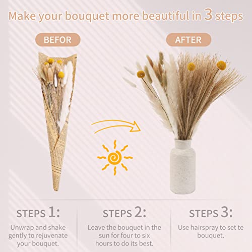 Natural Dried Pampas Grass - Boho Home Dried Flowers Decor – Includes 17 Inch White Pompous Grass, Bunny Tails, Natural Reed Grass –Fluffy Dried Flowers for Home Office Wedding Flower Arrangements