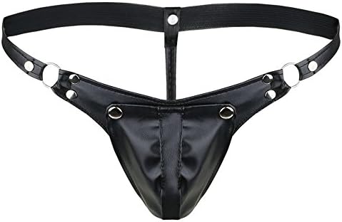 Men's Low-rise Bikinis Soft Leather Like Jockstrap Underwear Thong G Strings