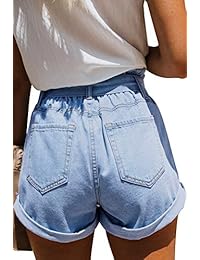 GOSOPIN dama Casual Bolsa de Papel Elástica Cintura Verano Pantalones Cortos de Mezclilla Jeans