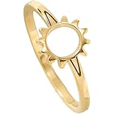 Progresssail Stainless Steel Sun Style Promise Statement Ring Dainty Stackable Rings Vintage Sun Ring Simple Sunburst Rings Jewelry for Women Size 6-9