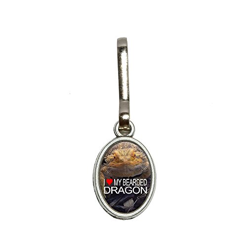 Graphics and More I Love Heart My Bearded Dragon - Beardie Lizard Reptile Antiqued Oval Charm Clothes Purse Luggage Backpack Zipper Pull