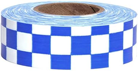 Sew on High Visibility Hi Vis Checkered Reflective tape (2" x 5 yds, Blue/Silver Checks)