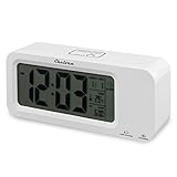 Alarm Clock, Time Date Temperature Display , Snooze, 3 Groups Alarm Time, Weekday Alarm Settings, Built-in Rechargeable Lithium Battery Operated (White)