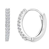 Mia Sarine Women Single Row Round Cut Cubic Zirconia Huggie Hoop Earrings in Sterling Silver