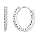 Mia Sarine Women Single Row Round Cut Cubic Zirconia Huggie Hoop Earrings in Sterling Silver