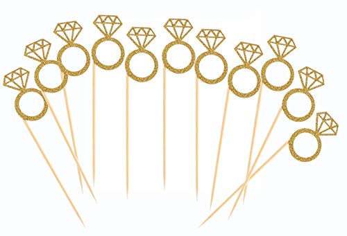 Gold Glitter Cupcake Toppers Mini Diamond Ring Cakes Toppers for Wedding, Birthday Party, Engagement Party, Anniversary Party, Valentines Party Cake Decor - 30 Pack