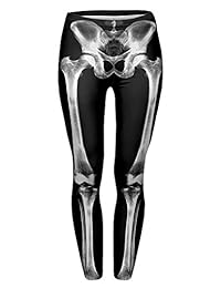 Mallas de dama con estampado digital de calaveras de hueso de longitud completa y elástico