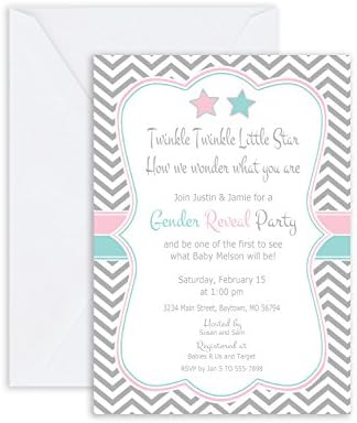 Pastel Twinkle Twinkle Little Star Gender Reveal Baby Shower Invitation Chevron Invitation Pink and Blue Boy and Girl Baby Reveal Invitation