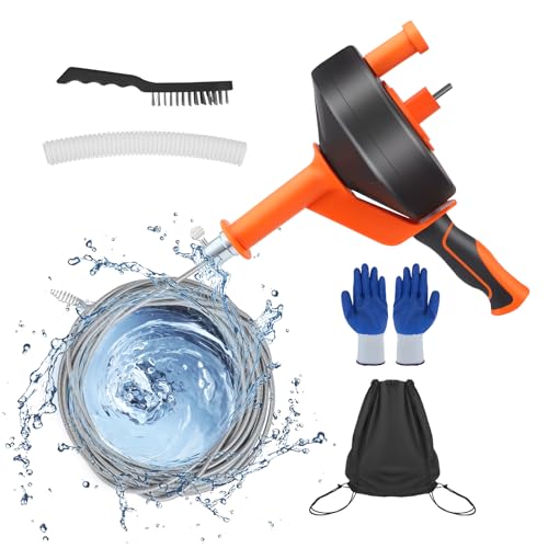 VAYOTOY Professional Pipe Unblocker, 10 m Flexible Spiral Unclogging Pipes for Kitchen Sinks, Bathrooms and Showers. Including Gloves, Bag, Brush