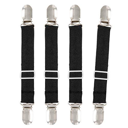 BetyBedy 4Pcs Adjustable Bed Sheet Fasteners Suspenders, Elastic Sheet Band Straps Clips, Cover Grippers Suspenders Holder for Mattress Pad Cover, Sofa Cushion (Black) - Thumbnail 3
