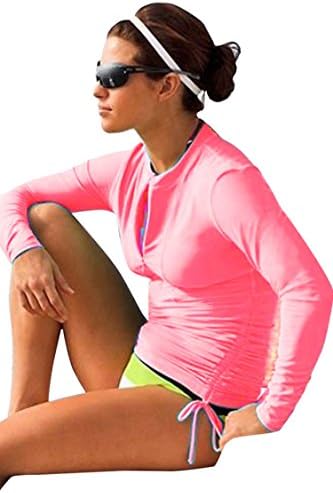 Fvous Women's Long Sleeve Zip-up UPF 50+ Wetsuit Siwmsuit Rash Guards Pink XS
