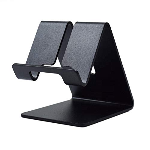 Universal Phone Stand, Pure Aluminium Desktop Phone Dock Cradle Holder Compatible with iPhone 12, Mini, Pro Max, iPhone 11 Pro Max, XS SE 8 7 6S Plus, Samsung Huawei, all Smartphones (black)