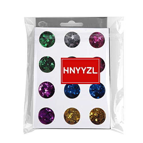 60g Chunky Glitter, HNYYZL 12 Boxes 5g Holographic Iridescent Chunky Glitter Body Glitter for Face, Arm, Hair, Nail Cosmetic, or for Festival,Party Decoration(Gold, Blue, Purple, Pink, Green, Silver)