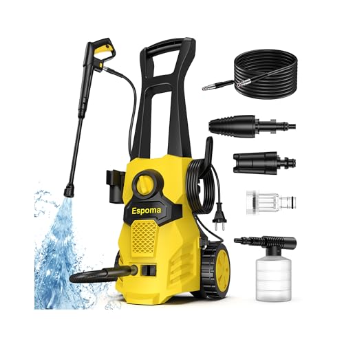 Espoma Hochdruckreiniger max. Druck 150 bar, Förderleistung 380 l/h, Arbeitsbereich 30 m²/h, Haus, Garten oder Auto, maximale Förderleistung 450 l/h, Aluminiumpumpe, Reinigungsbehälter 01