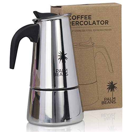Palm Beans Espressokocher Induktion geeignet | Edelstahl | 4-6 Tassen Espressokanne | 12oz Mokkakanne