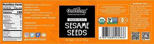 ONETANG Organic Black Sesame Seeds, Low Temp Roasted, Non-GMO, Gluten-Free, HACCP, Vegan, 7.76 oz Pots (Pack of 2)