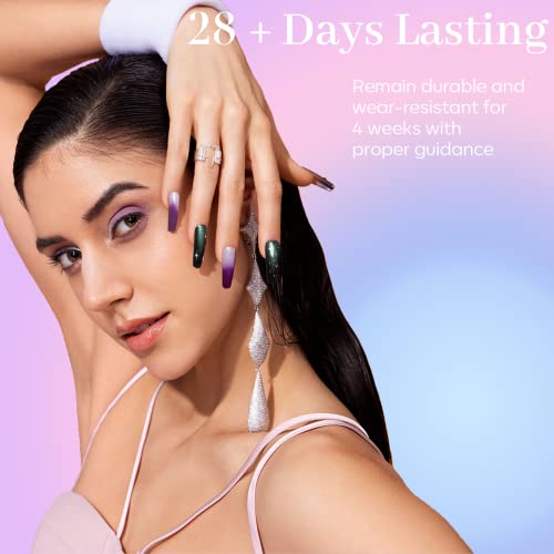 Modelones Glitter Gel Nail Polish Set, 6 Colors Cat Eye Gel Nail Polish Kit, Color Changing Gel Nail Polish Set, Soak Off Purple Mood Temperature Change Gel Nail Kit, Manicure DIY Salon Gift for Women