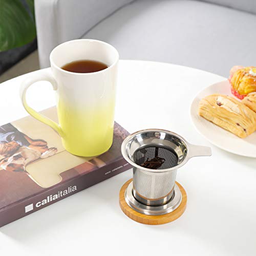 TEANAGOO M066-Y Ceramic TEANAGOO Tea Mug with Infuser and Lid, 18 OZ, Yellow, Teaware with Filter, Tea Cup Steeper Maker, Brewing Strainer for Loose Leaf Tea, Diffuser mug set for Lover Gift Simple - Thumbnail 4