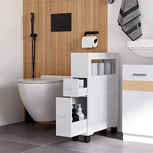 6.25" x 20.5" x 28.25" Wood Rolling Narrow Bathroom Side Storage